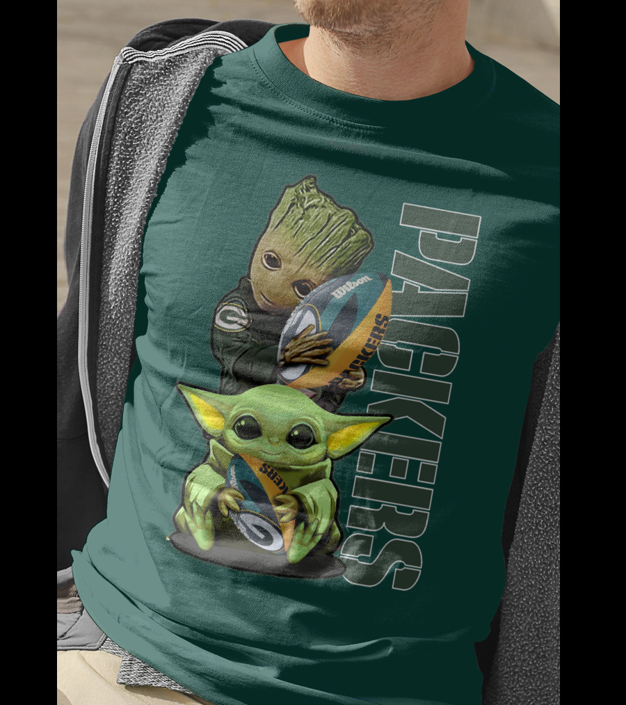 Grzd Green Bay Packers Groot Baby Yoda Football Fan T-Shirt