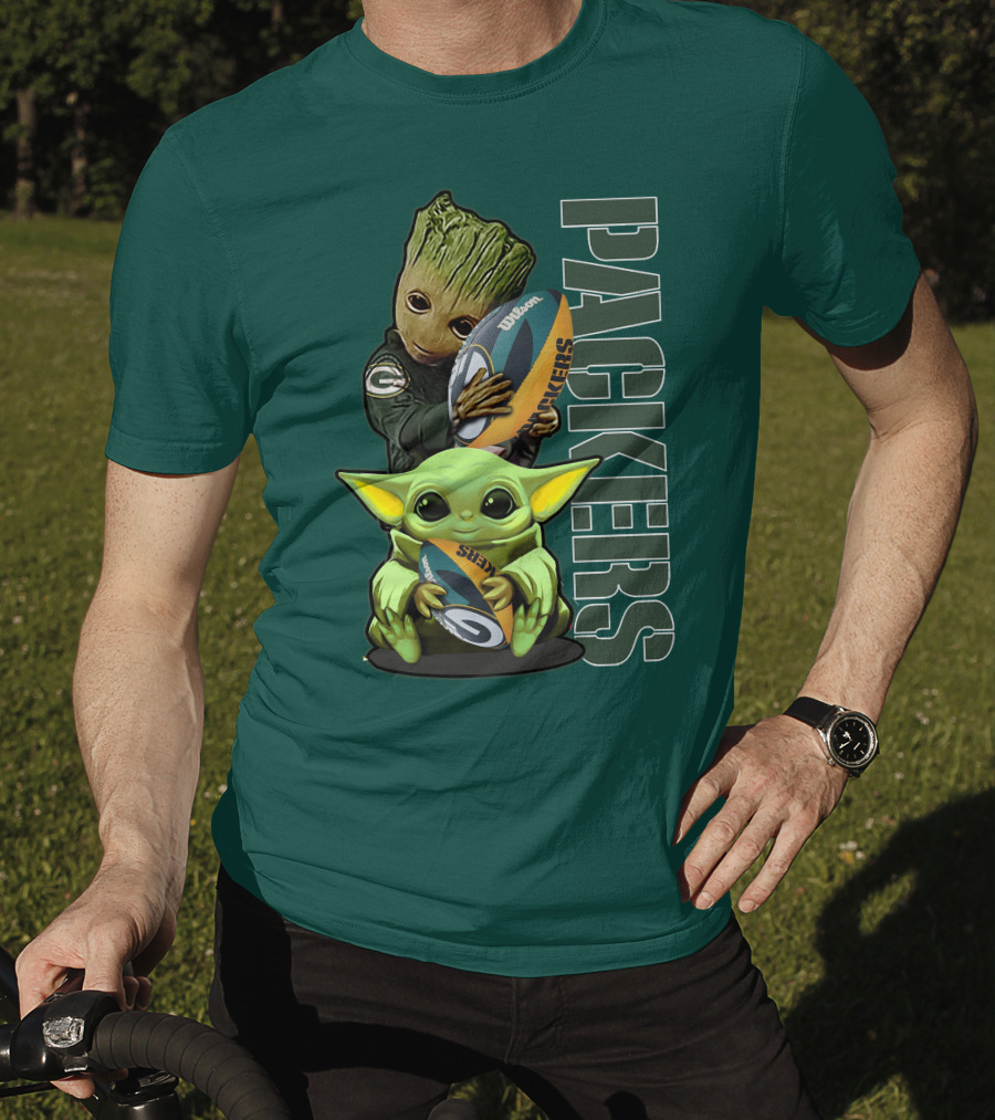 Grzd Green Bay Packers Groot Baby Yoda Football Fan T-Shirt