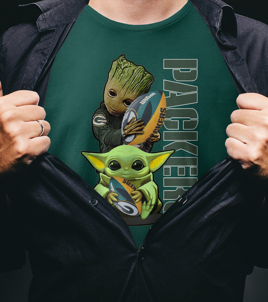 Grzd Green Bay Packers Groot Baby Yoda Football Fan T-Shirt