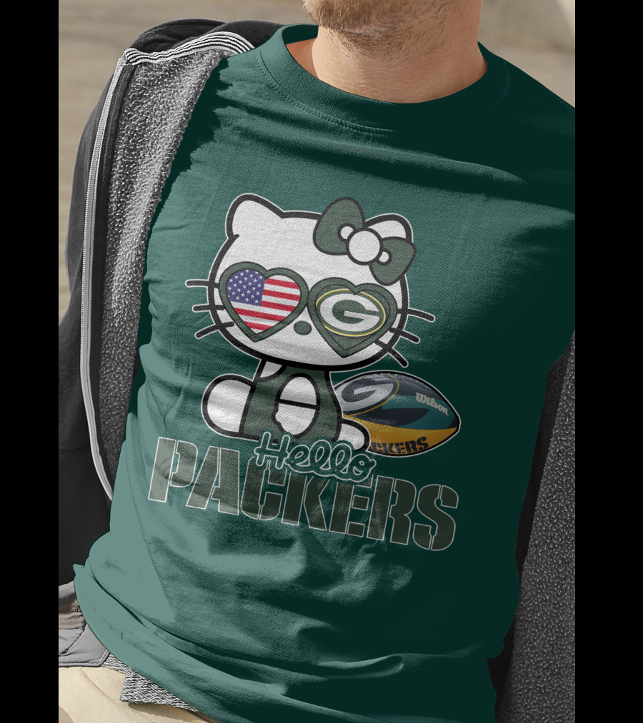 Hello Packers Green Bay Kitty Football USA T-Shirt