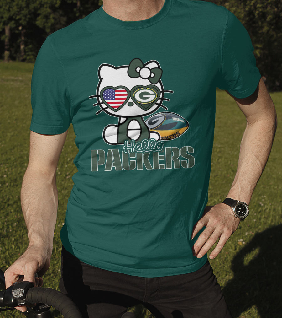 Hello Packers Green Bay Kitty Football USA T-Shirt