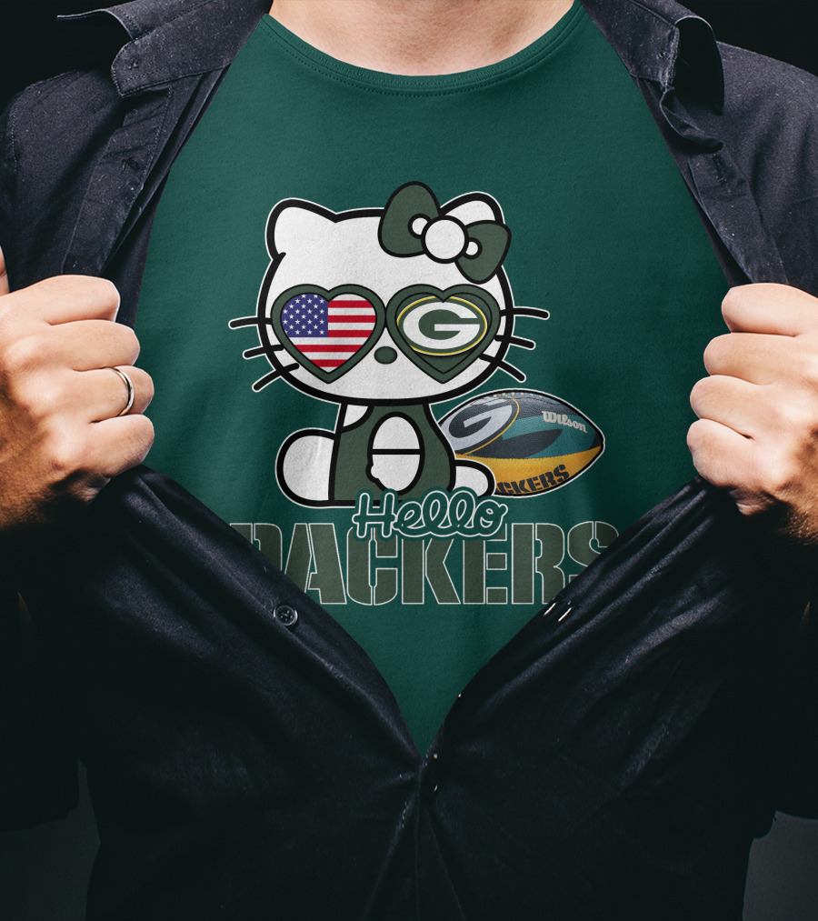 Hello Packers Green Bay Kitty Football USA T-Shirt