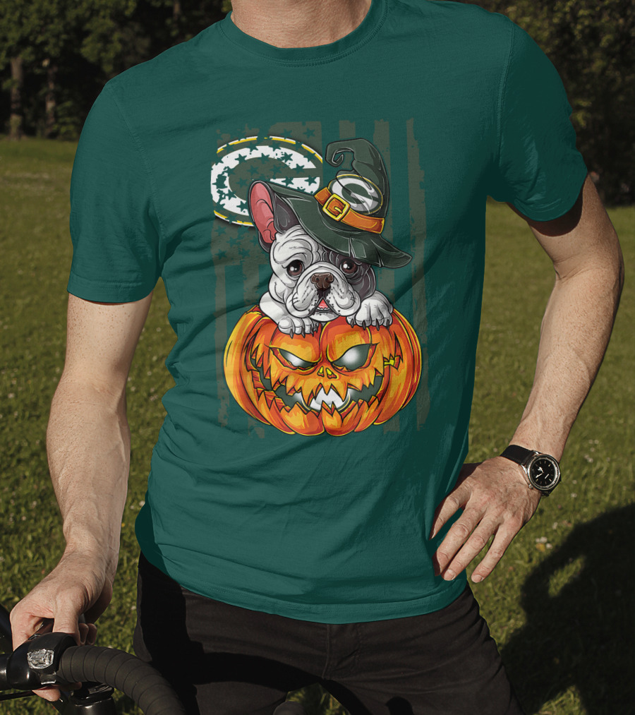 Hlw Bulldog Halloween Witch Green Bay Packers Pumpkin T-Shirt