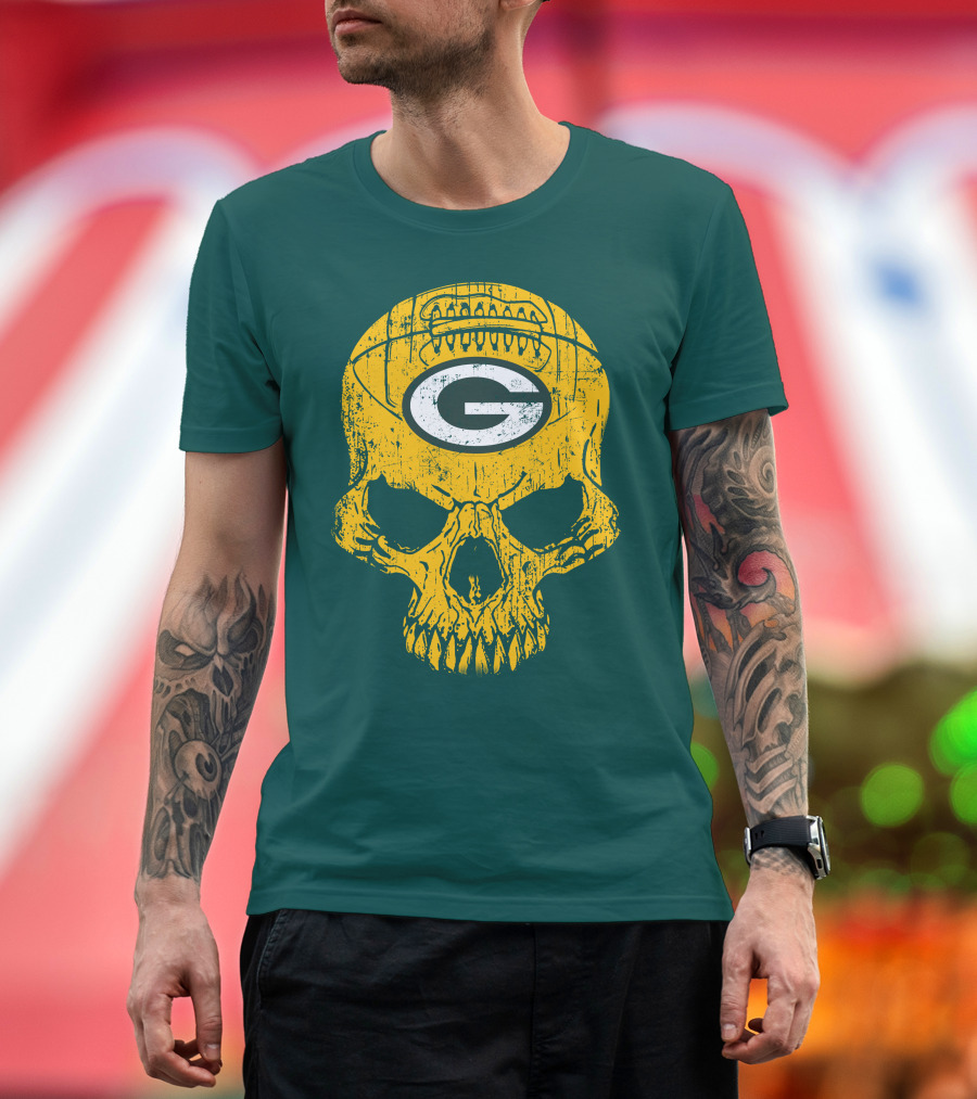 Green Bay Packers Skull Football Logo T-Shirt