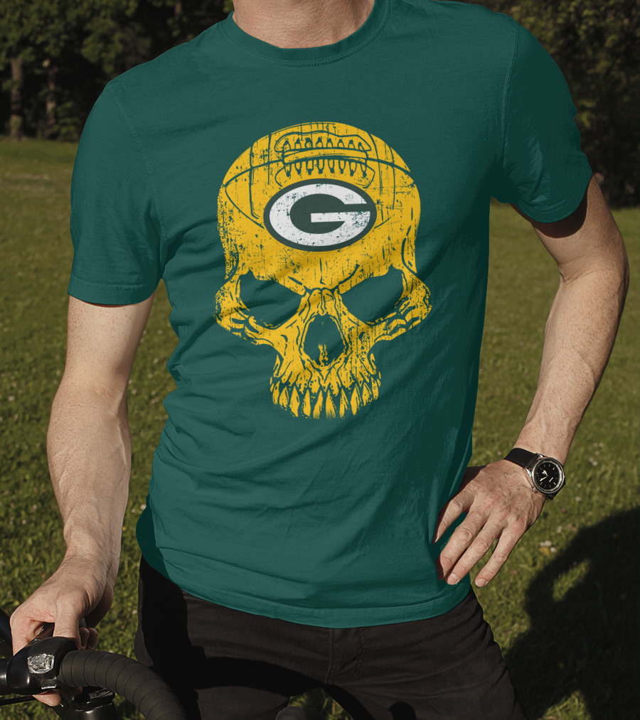 Green Bay Packers Skull Football Logo T-Shirt