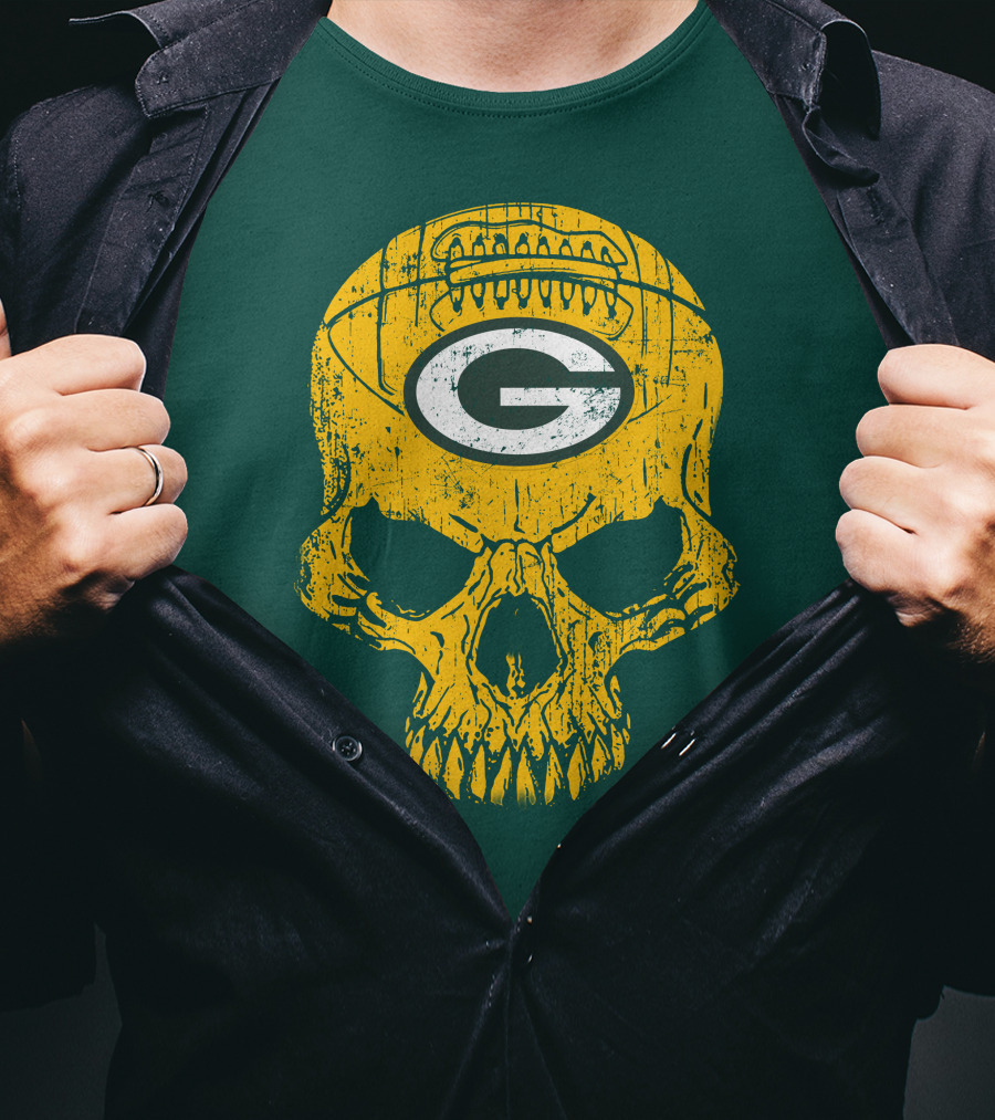 Green Bay Packers Skull Football Logo T-Shirt