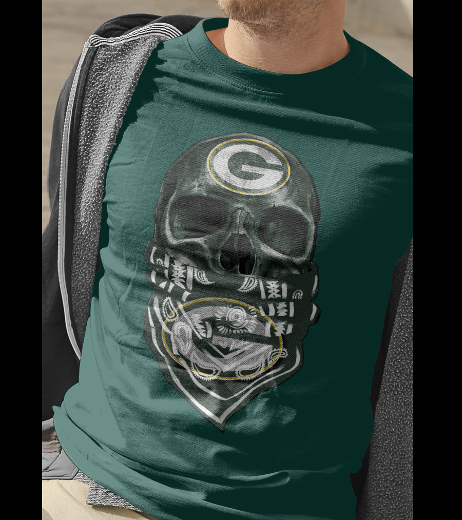 Skull Wearing Green Bay Packers Bandana T-Shirt