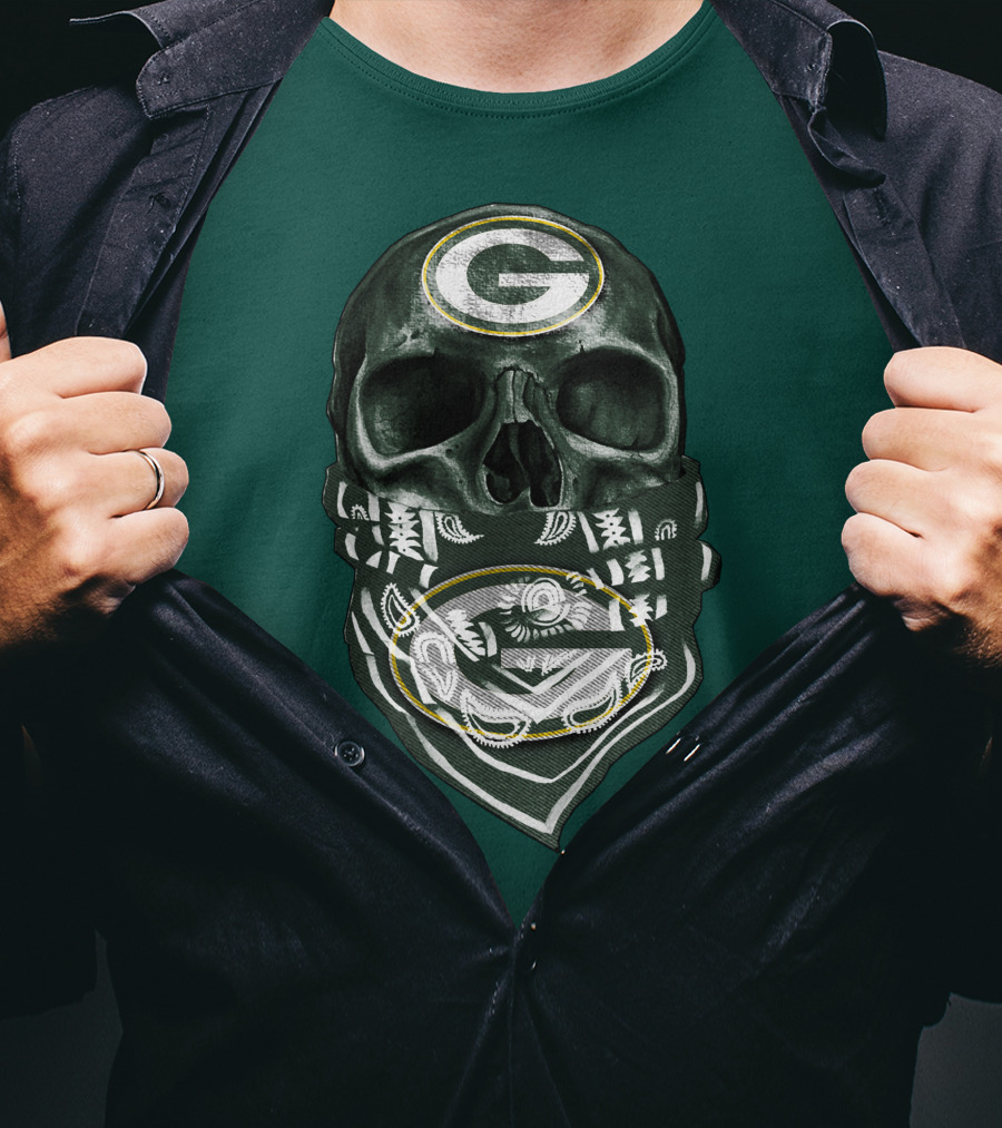 Skull Wearing Green Bay Packers Bandana T-Shirt