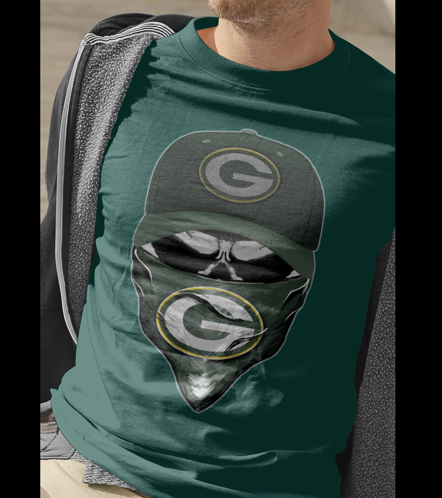 Green Bay Packers Skull Cap And Bandana T-Shirt