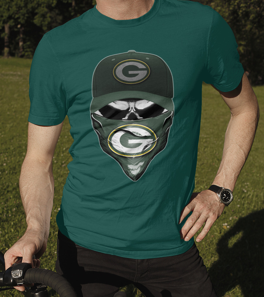 Green Bay Packers Skull Cap And Bandana T-Shirt