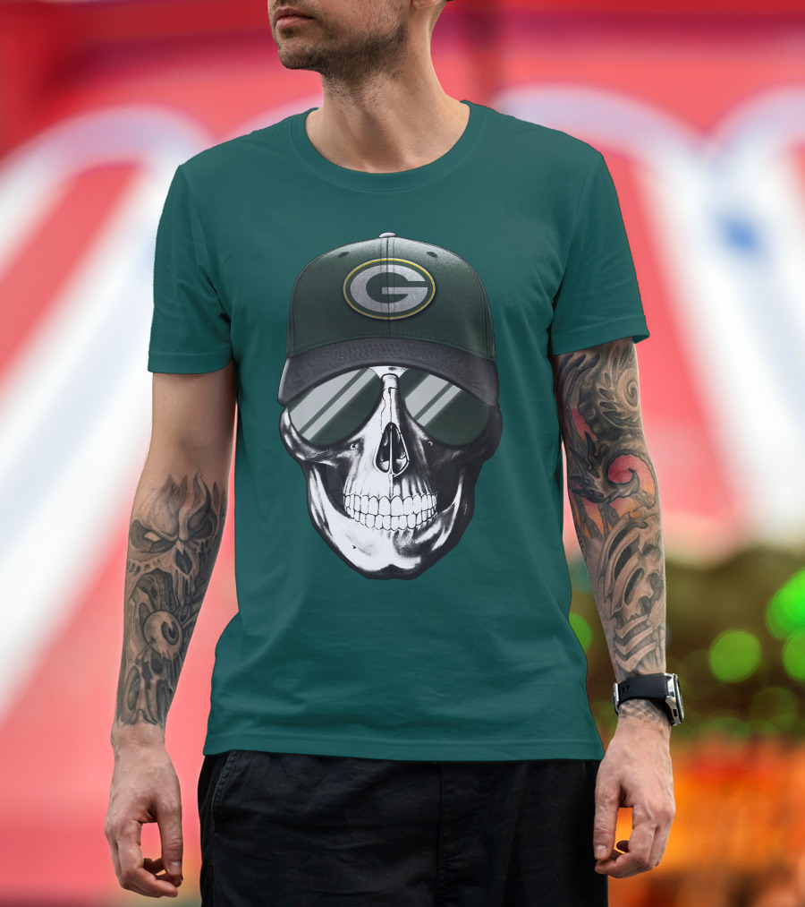 Green Bay Packers Skull Hat T-Shirt