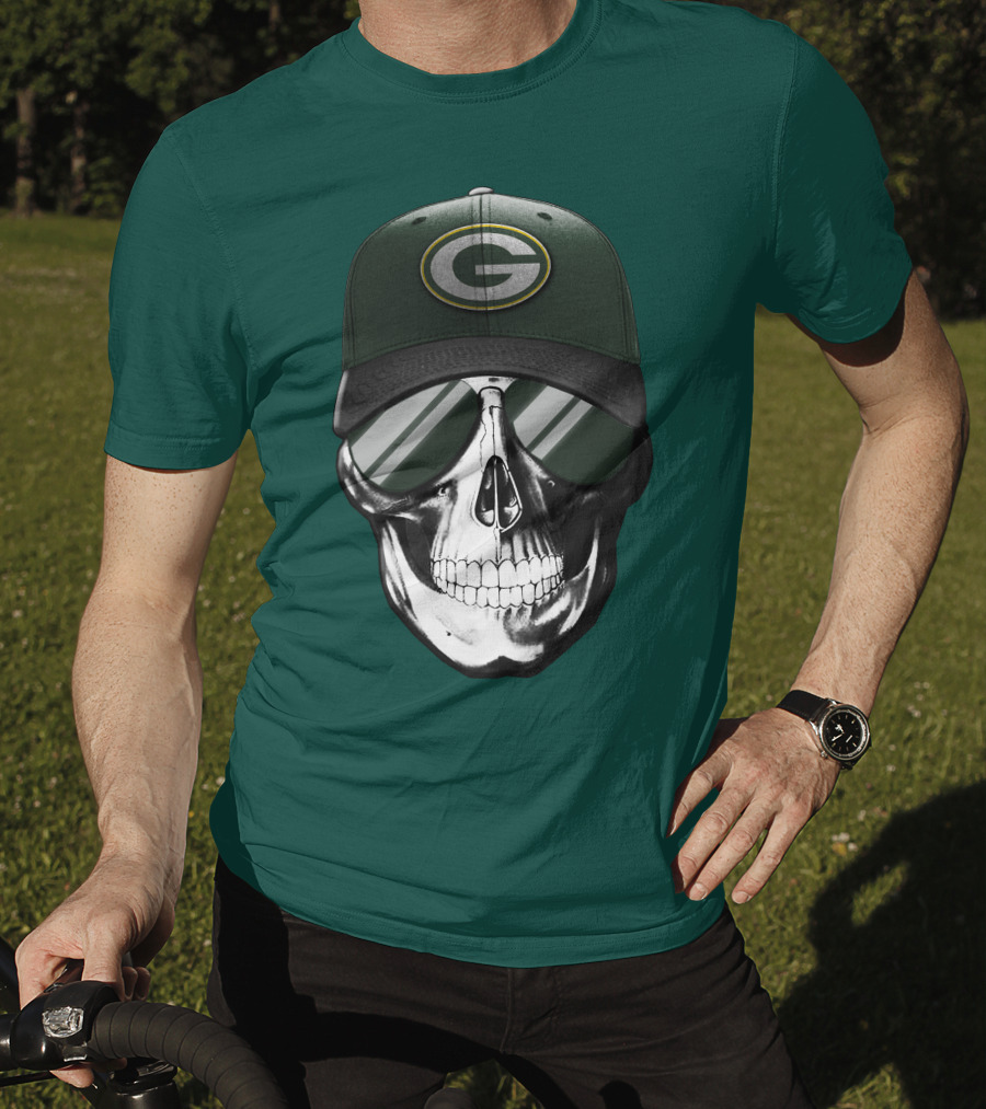 Green Bay Packers Skull Hat T-Shirt