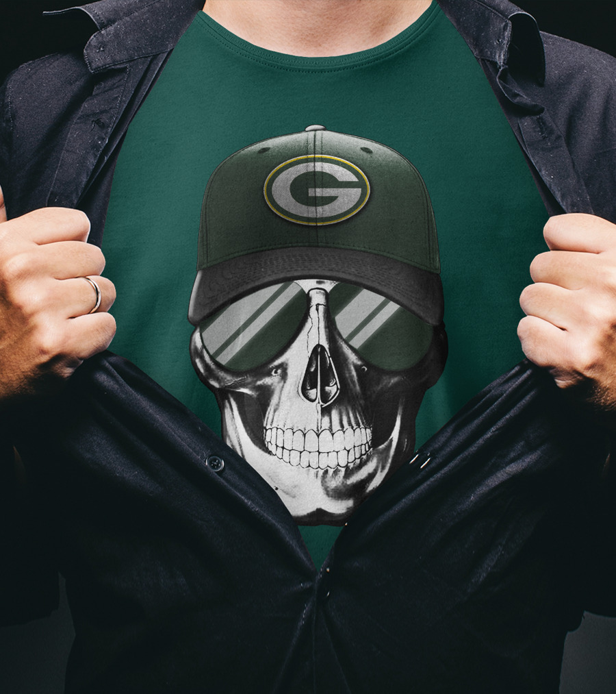 Green Bay Packers Skull Hat T-Shirt