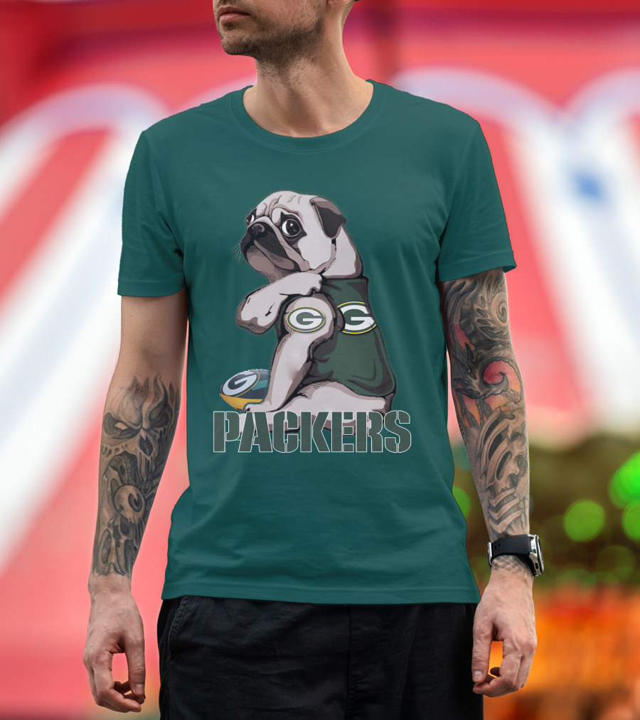 Pug with Green Bay Packers Logo in Team Colors T-Shirt