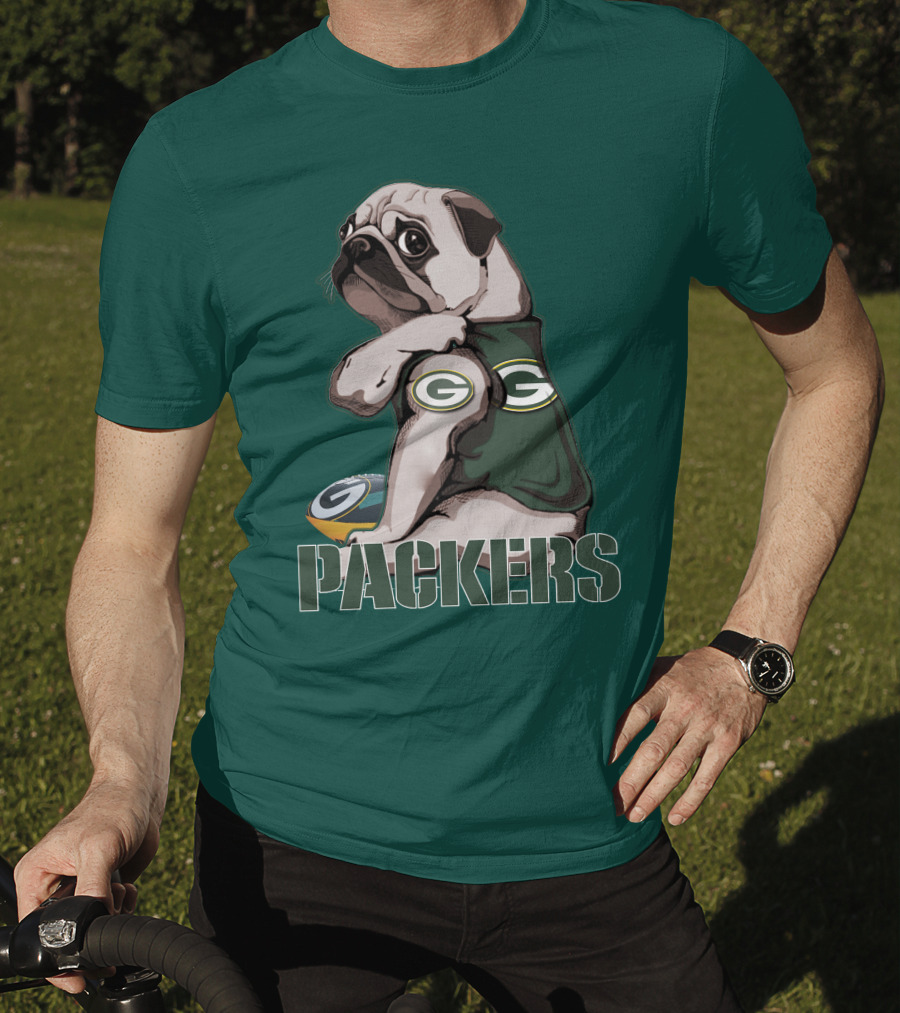 Pug With Green Bay Packers Logo In Team Colors T-Shirt