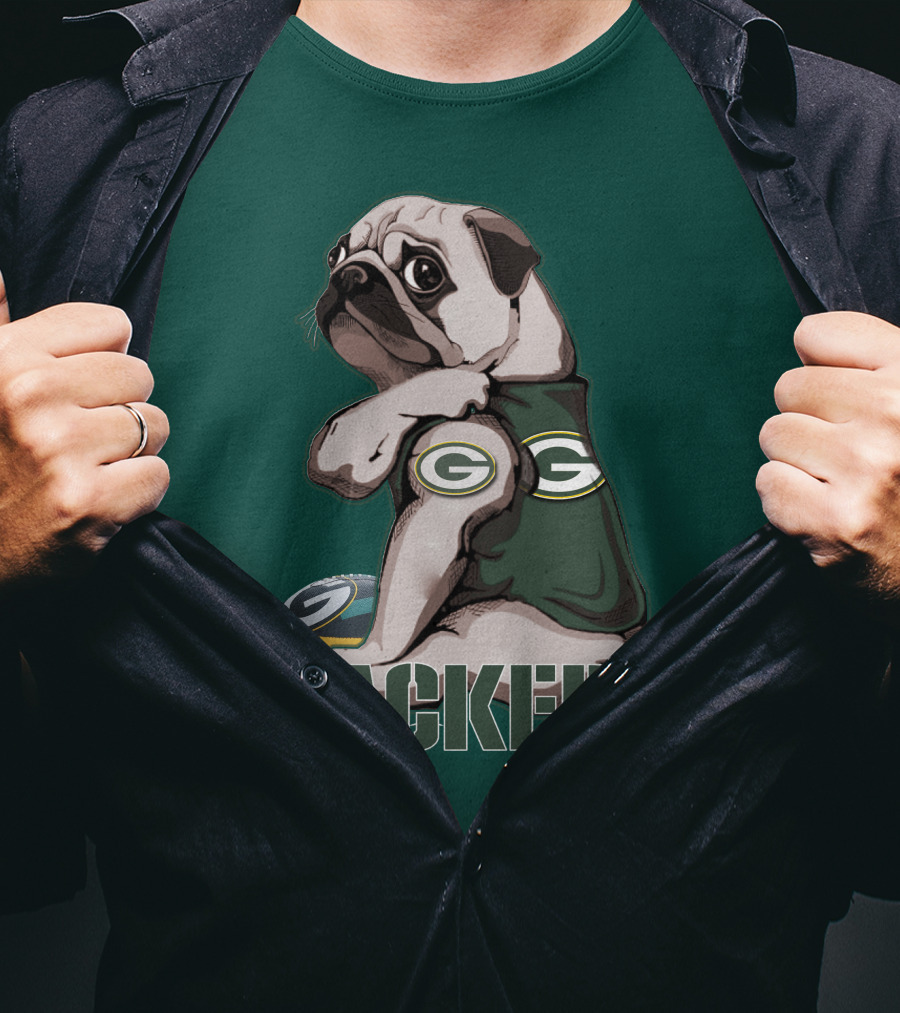 Pug With Green Bay Packers Logo In Team Colors T-Shirt