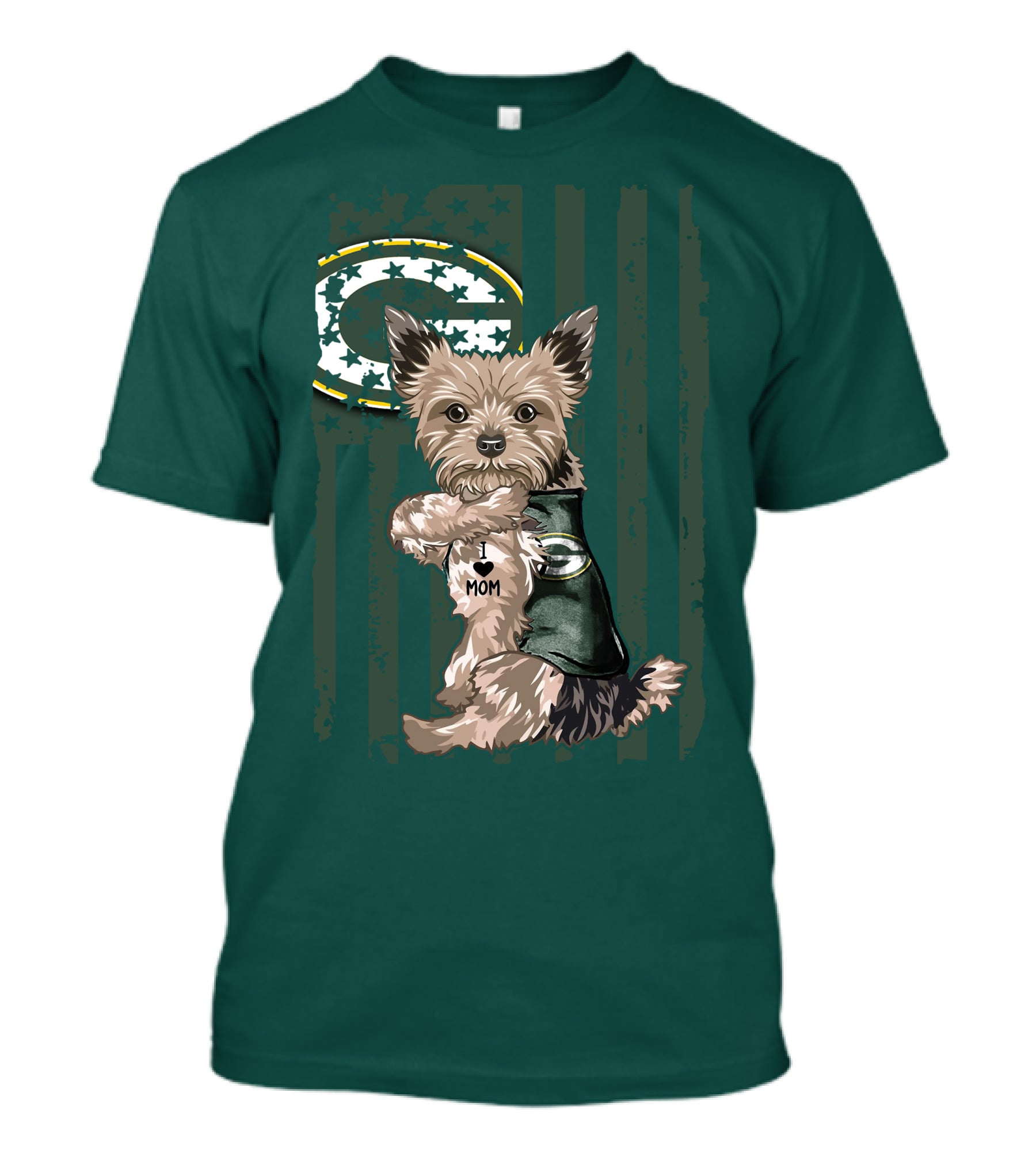 Yorkshire Terrier I Love Mom Green Bay Packers Fan T-Shirt