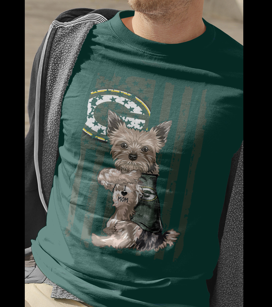 Yorkshire Terrier I Love Mom Green Bay Packers Fan T-Shirt