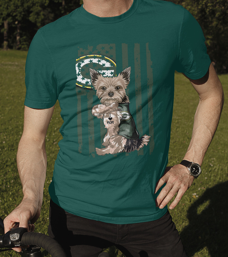 Yorkshire Terrier I Love Mom Green Bay Packers Fan T-Shirt