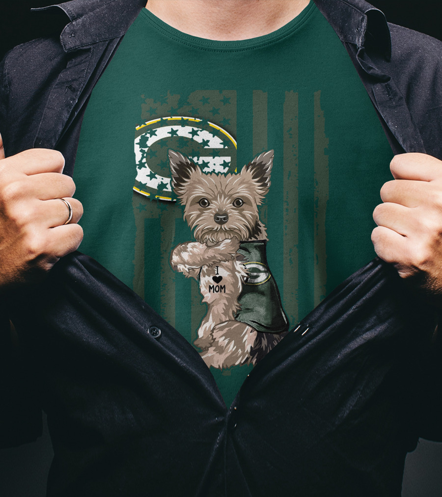 Yorkshire Terrier I Love Mom Green Bay Packers Fan T-Shirt