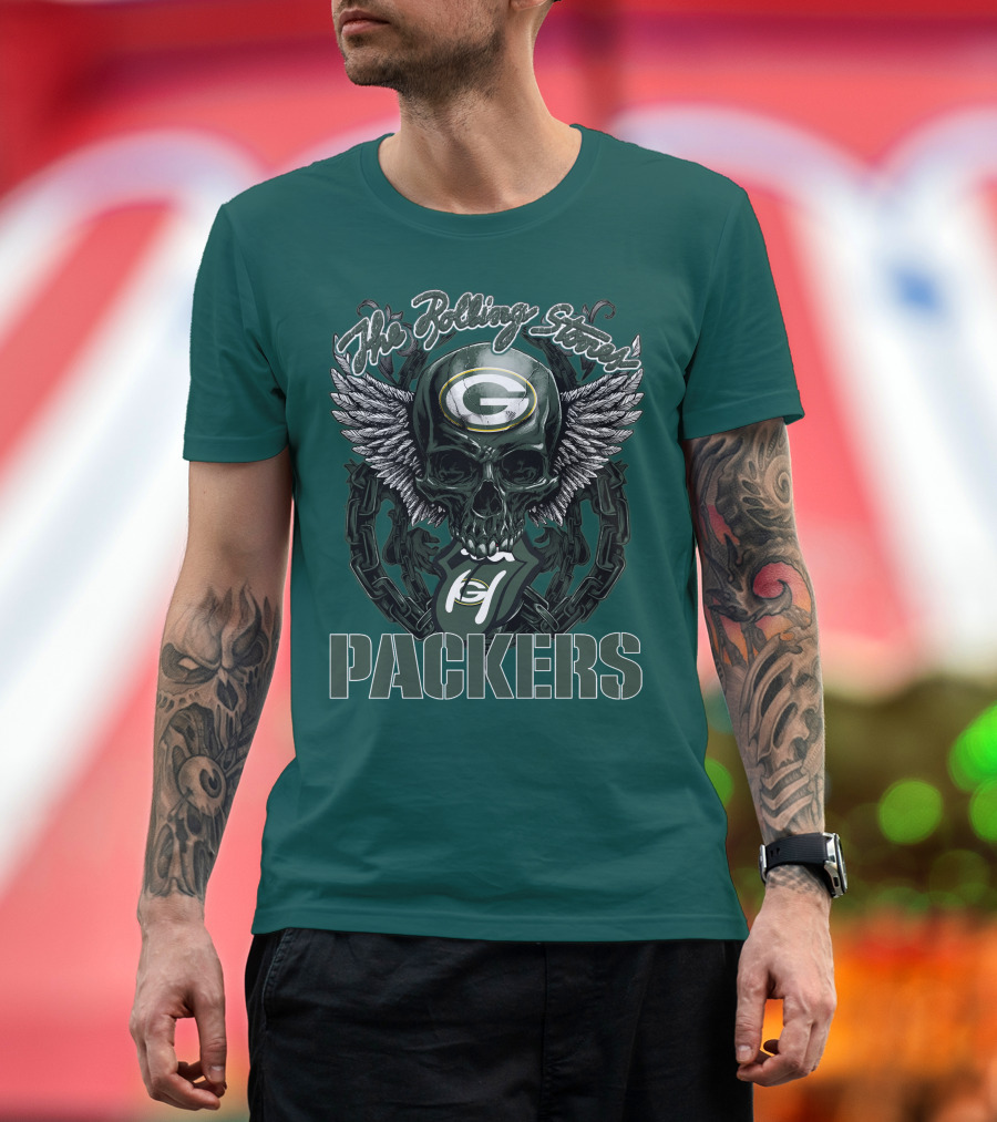 The Rolling Stones Green Bay Packers Skull Logo Wings T-Shirt