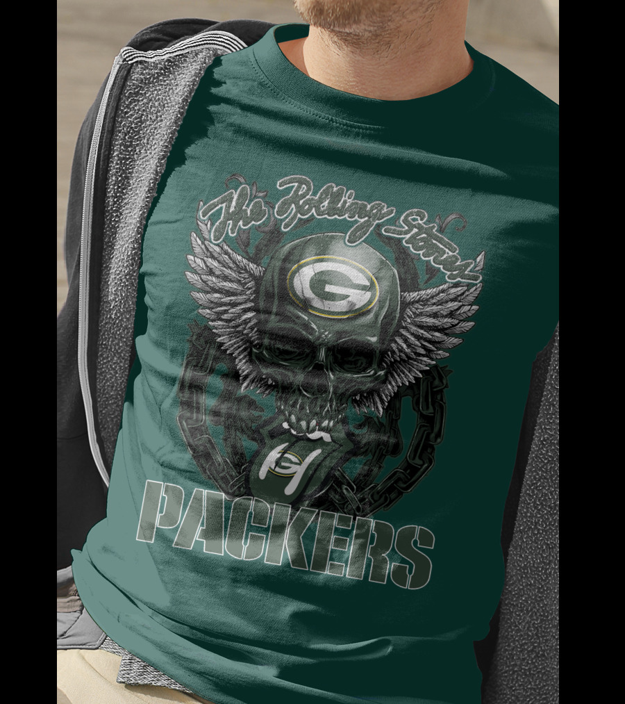 The Rolling Stones Green Bay Packers Skull Logo Wings T-Shirt