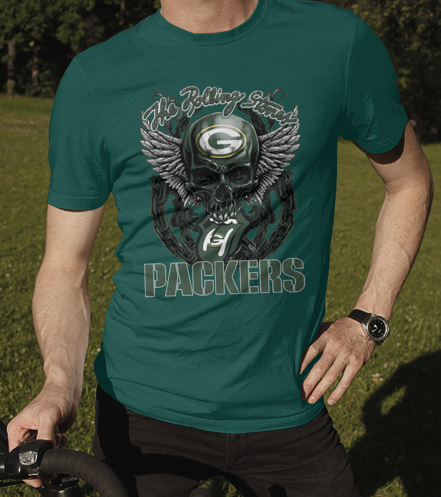 The Rolling Stones Green Bay Packers Skull Logo Wings T-Shirt
