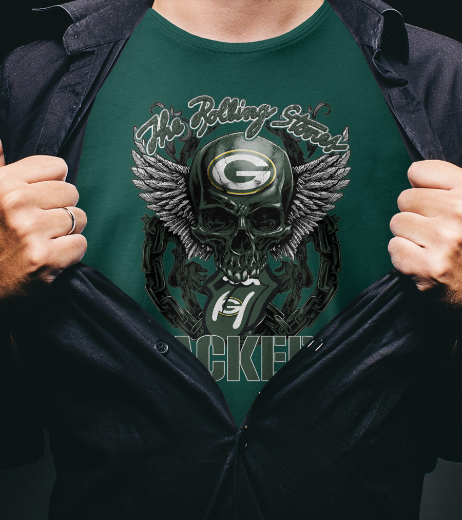 The Rolling Stones Green Bay Packers Skull Logo Wings T-Shirt