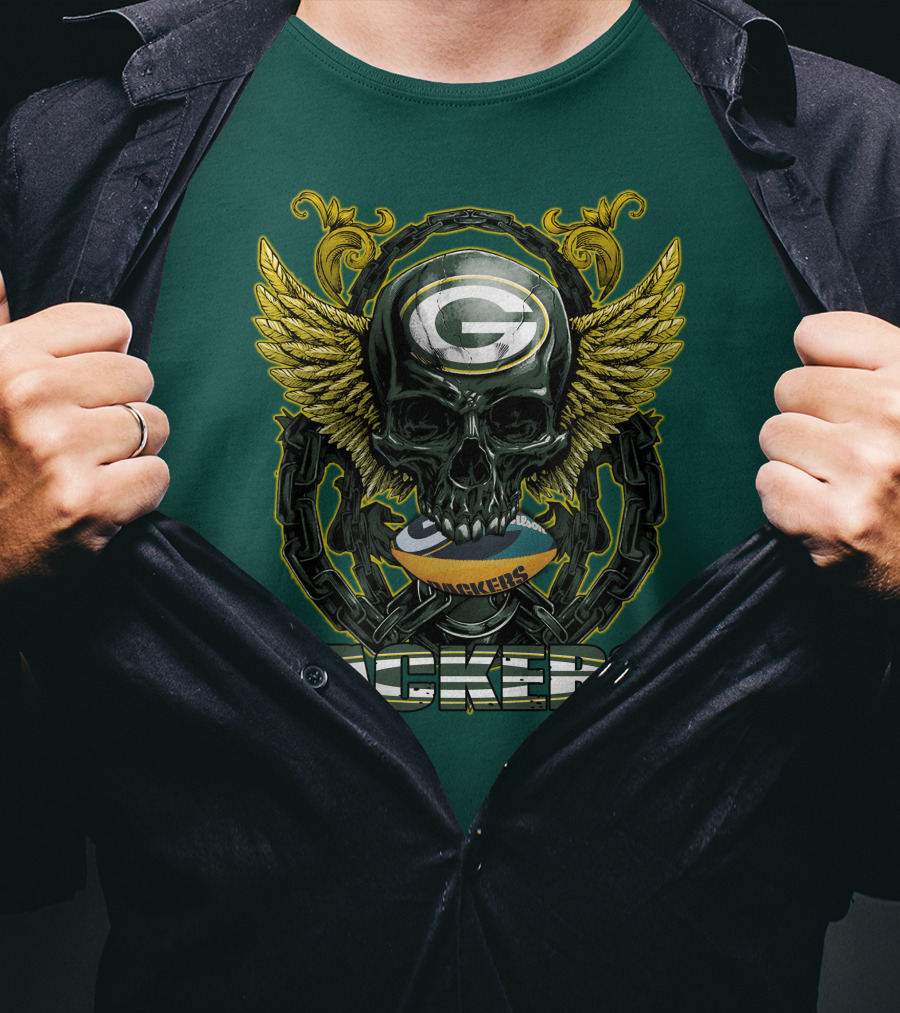 Packers Skull Green Bay Football Wings T-Shirt