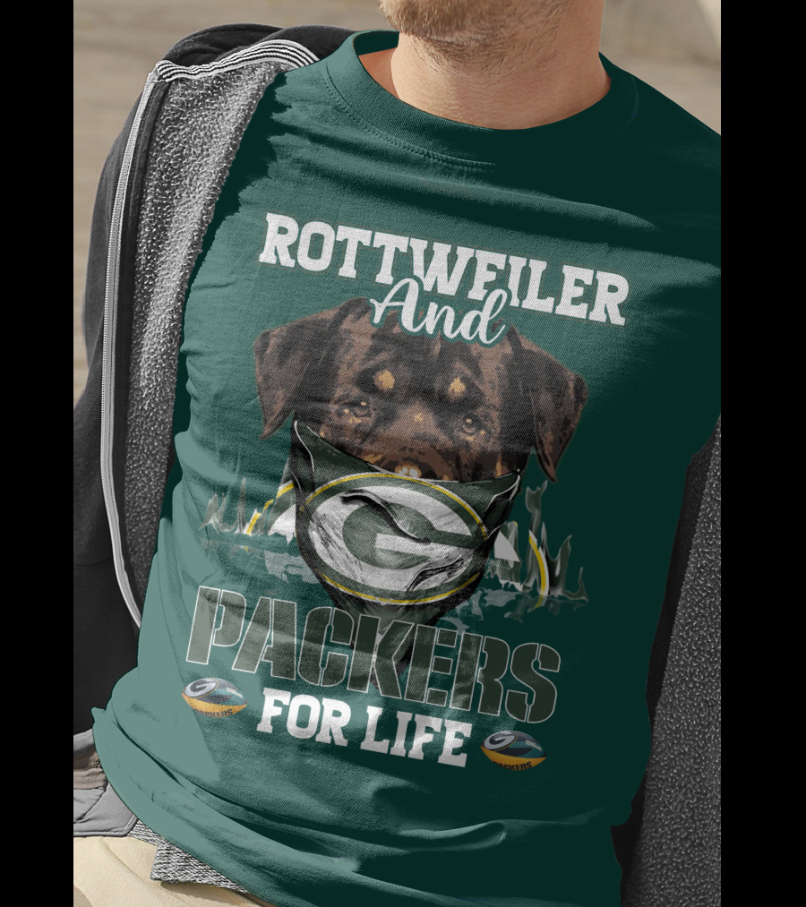 Rottweiler And Packers For Life Green Bay Packers T-Shirt