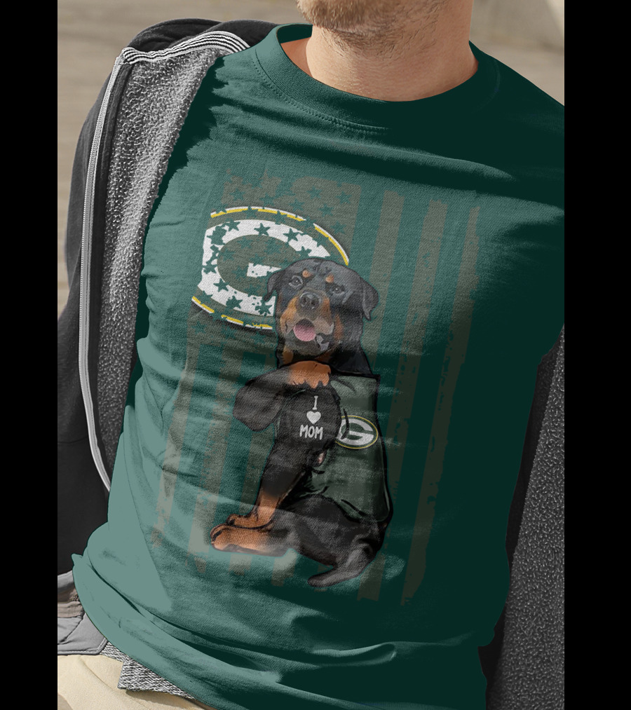 Green Bay Packers Rottweiler I Love Mom T-Shirt
