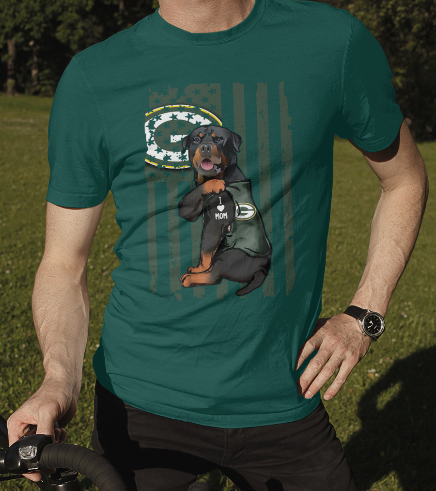 Green Bay Packers Rottweiler I Love Mom T-Shirt