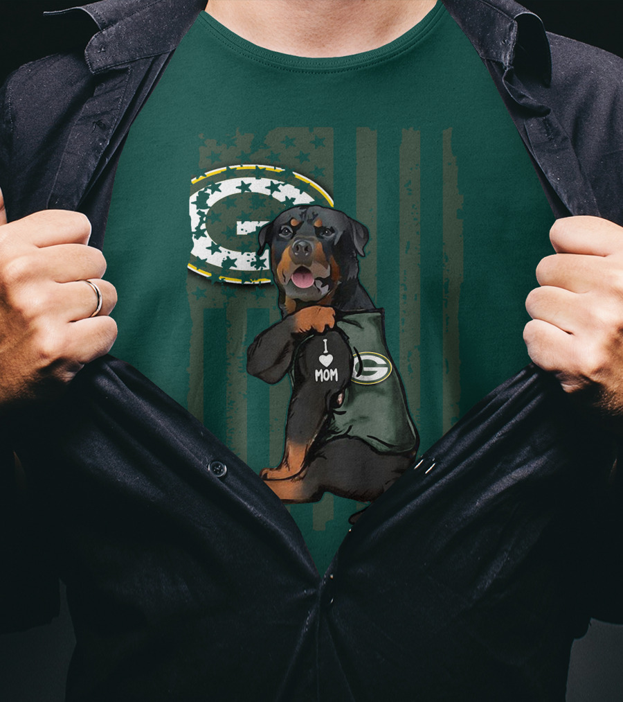 Green Bay Packers Rottweiler I Love Mom T-Shirt