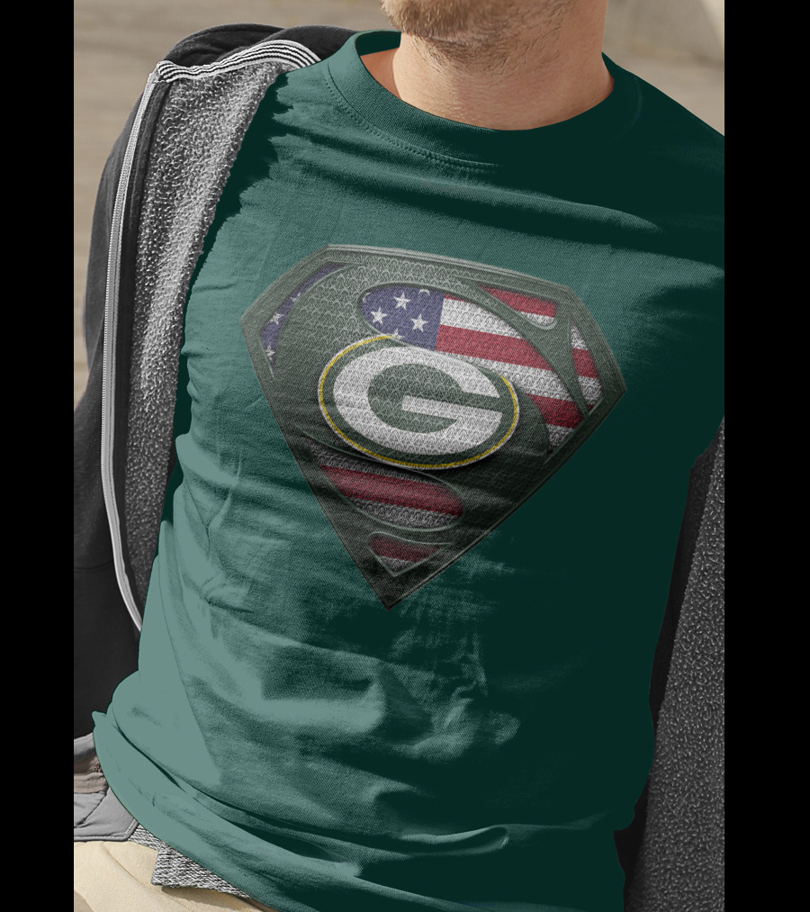 Spm Green Bay Packers American Flag Superman T-Shirt