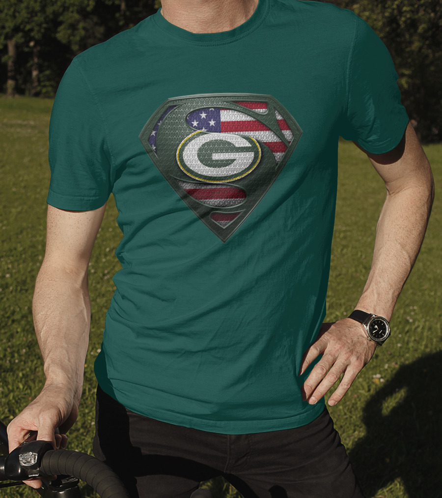 Spm Green Bay Packers American Flag Superman T-Shirt