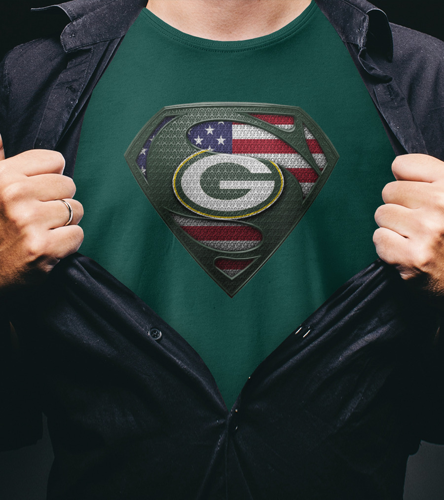Spm Green Bay Packers American Flag Superman T-Shirt