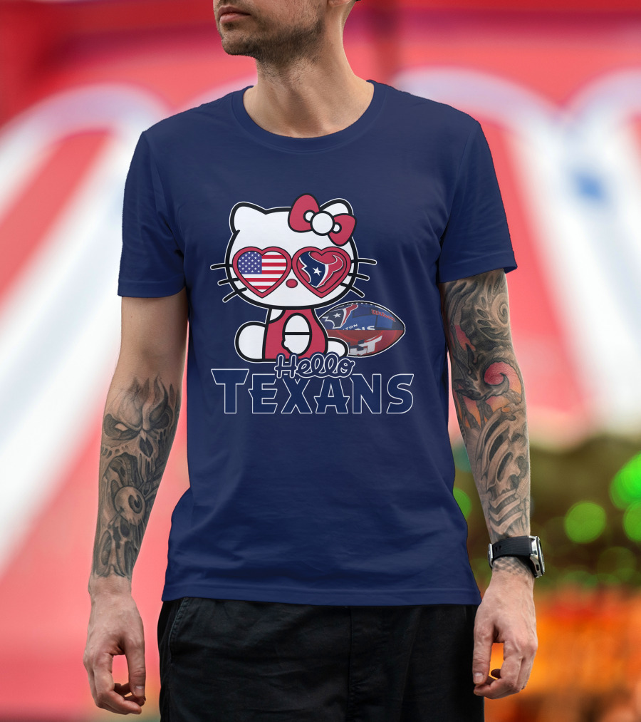Hello Kitty Texans Football Heart USA Fan Love T-Shirt