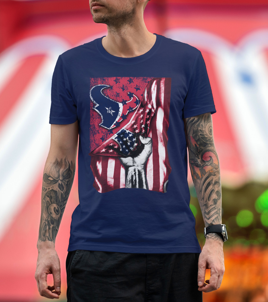 Houston Texans Stars and Stripes American Flag Fist T-Shirt