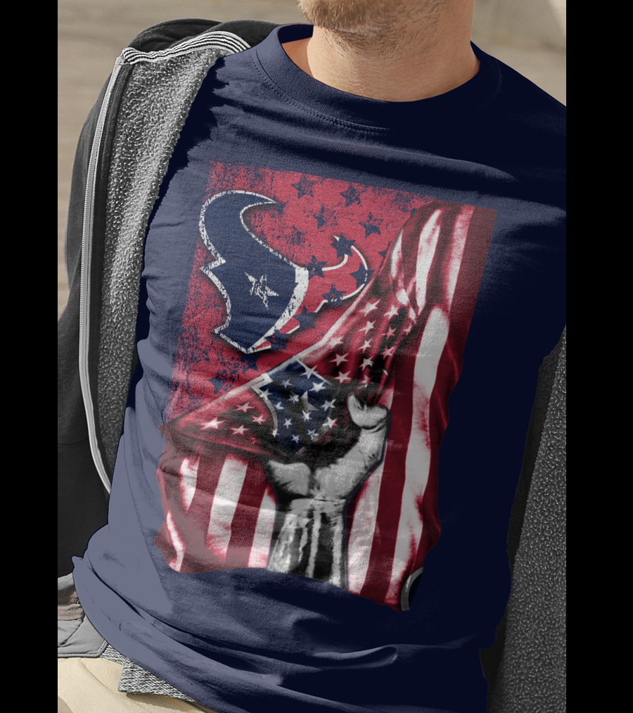 Houston Texans Stars And Stripes American Flag Fist T-Shirt