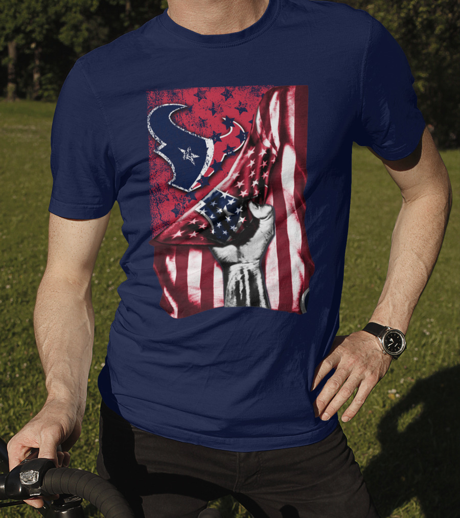 Houston Texans Stars And Stripes American Flag Fist T-Shirt