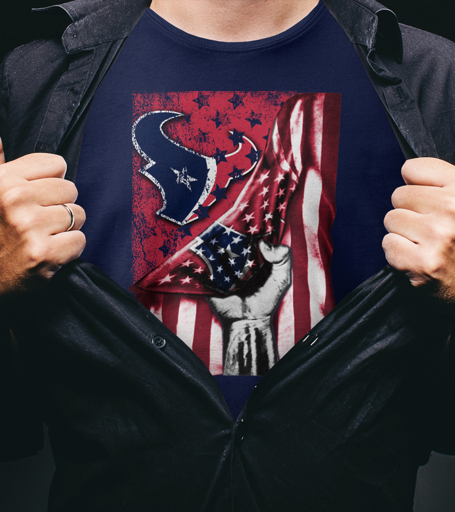Houston Texans Stars And Stripes American Flag Fist T-Shirt