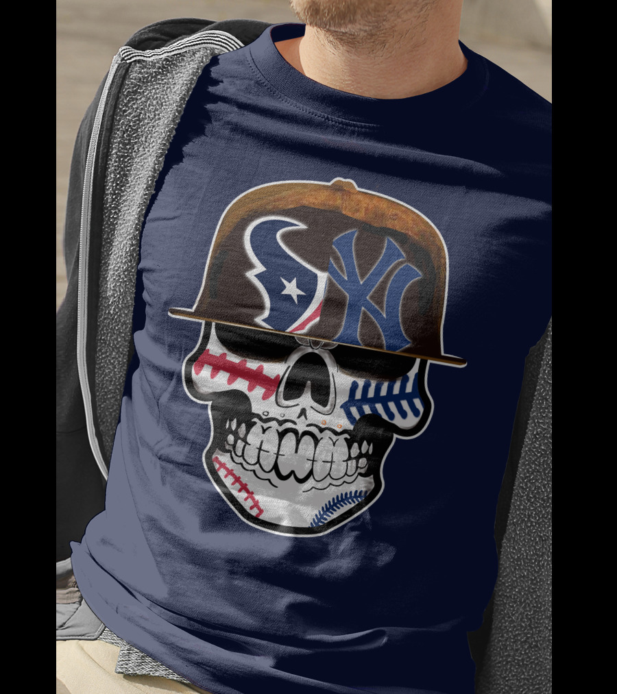Houston Texans Yankees Skull Baseball T-Shirt