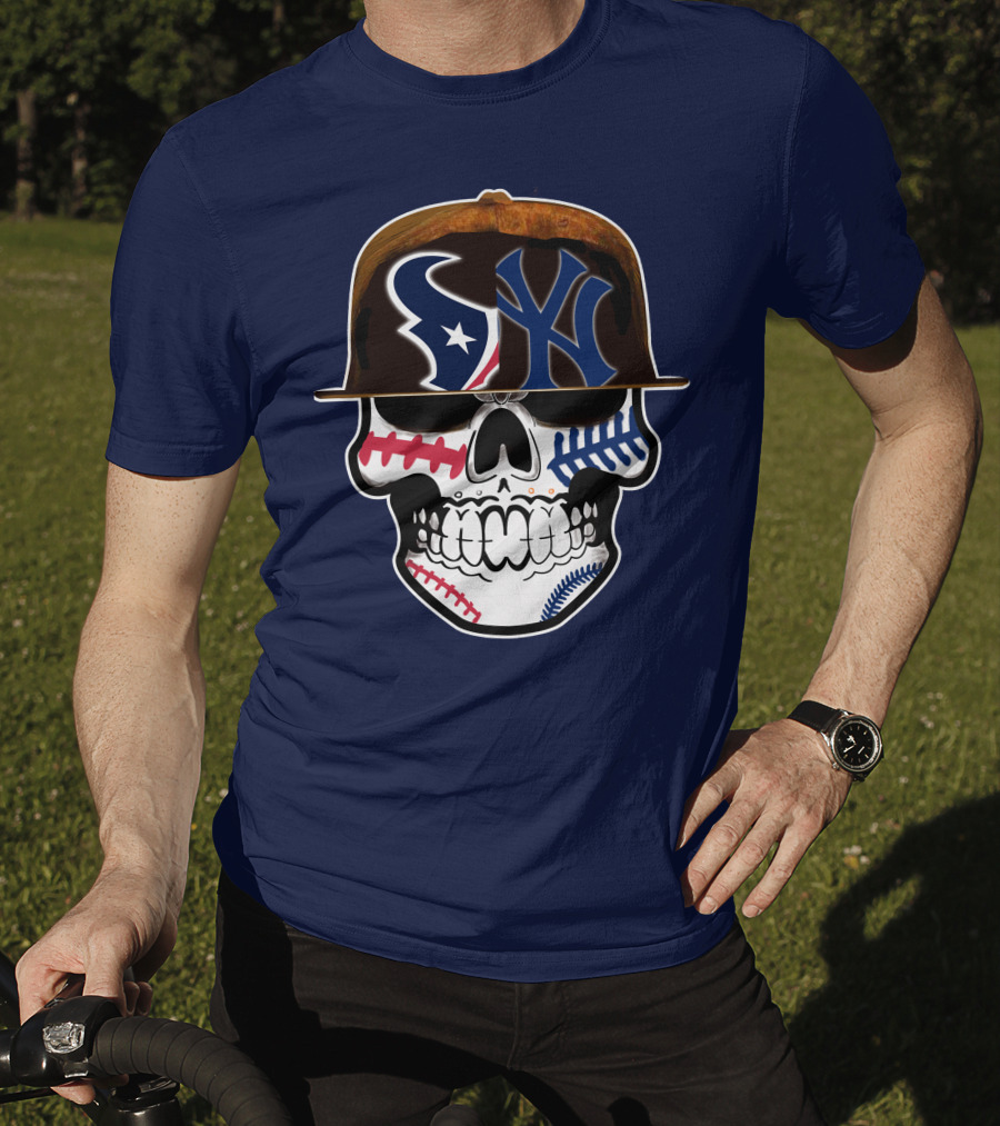 Houston Texans Yankees Skull Baseball T-Shirt