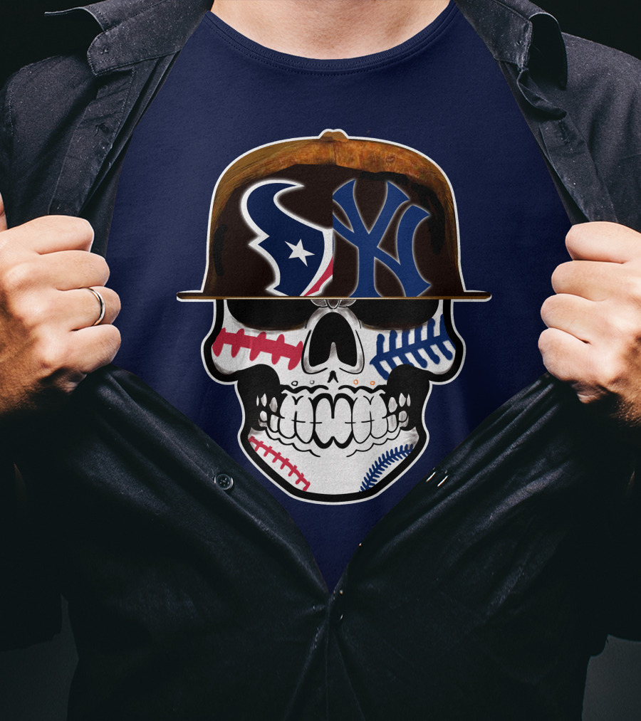 Houston Texans Yankees Skull Baseball T-Shirt