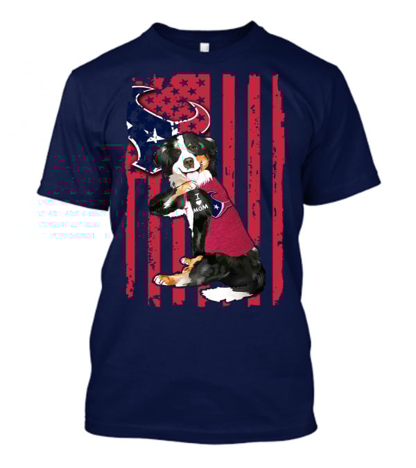 Border Collie I Love Mom Houston Texans Patriotic T-Shirt