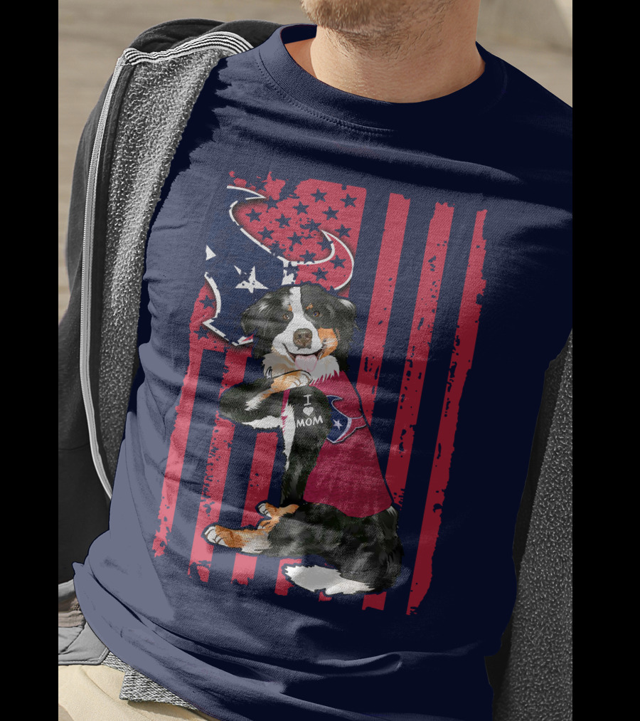 Border Collie I Love Mom Houston Texans Patriotic T-Shirt