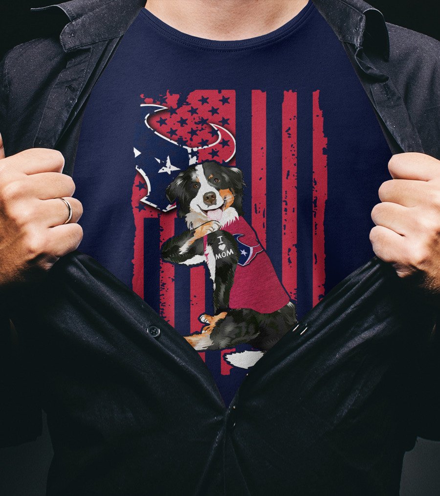 Border Collie I Love Mom Houston Texans Patriotic T-Shirt