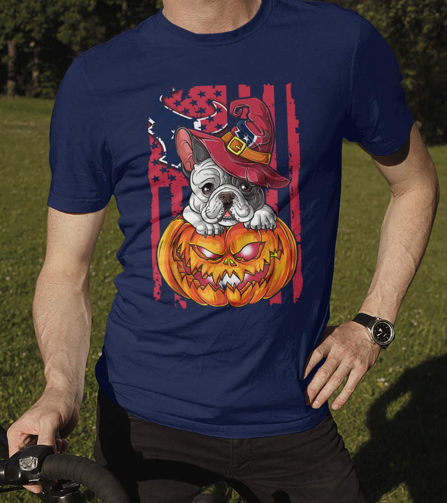Hlw Bulldog Houston Texans Halloween Jack-o'-Lantern Witch Hat T-Shirt