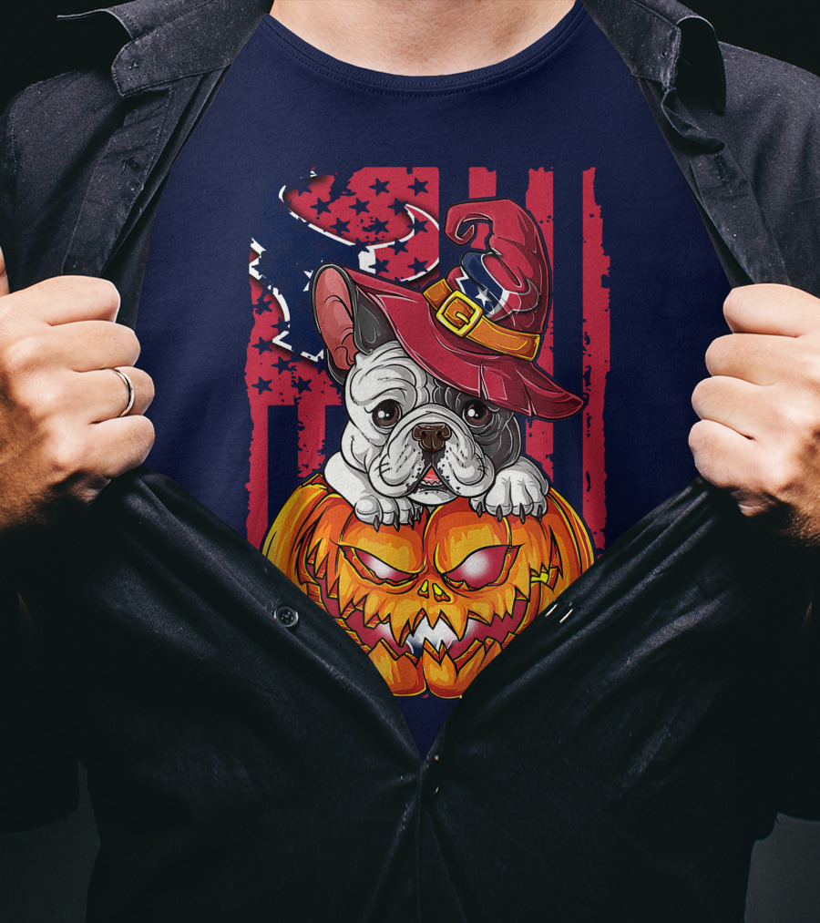 Hlw Bulldog Houston Texans Halloween Jack-o'-Lantern Witch Hat T-Shirt