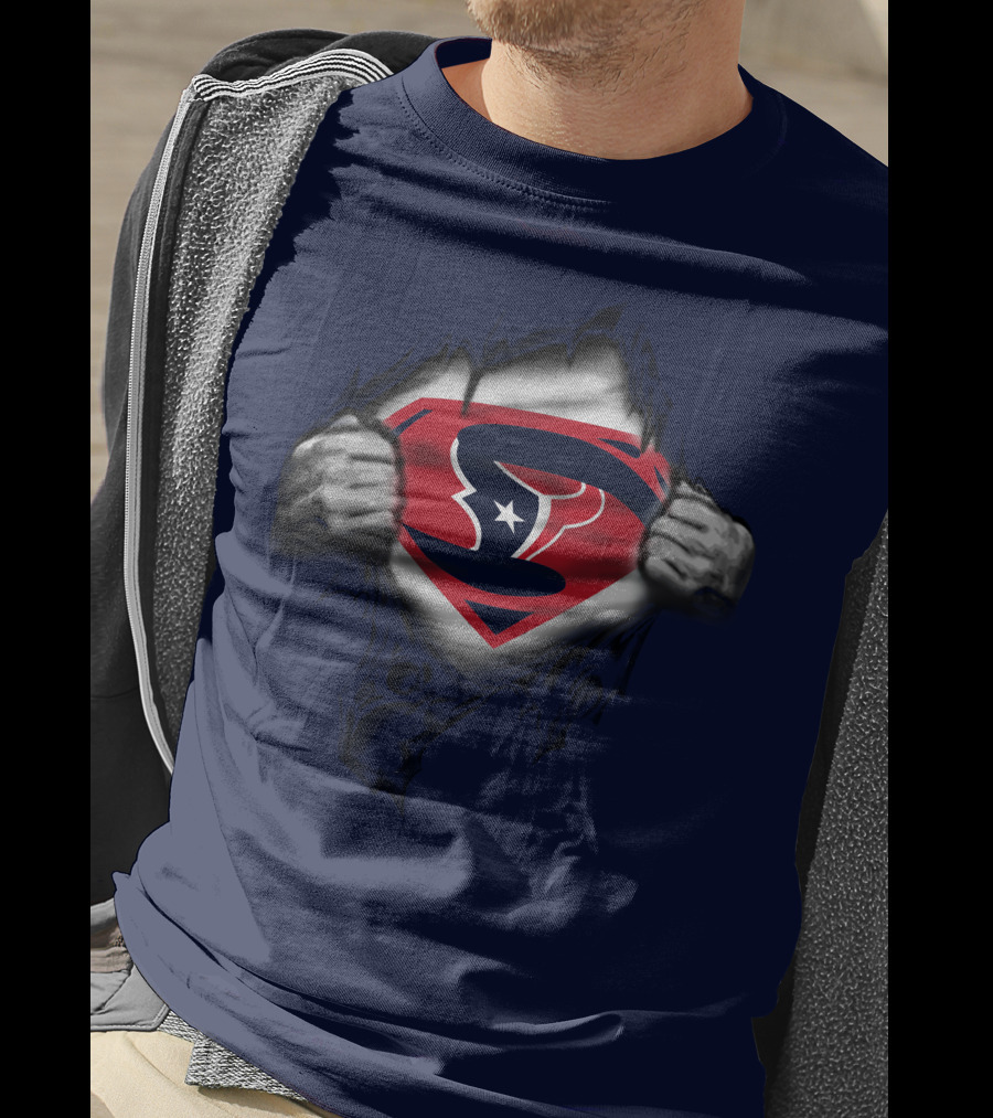 Houston Texans 19 Superman Logo Busting Out T-Shirt